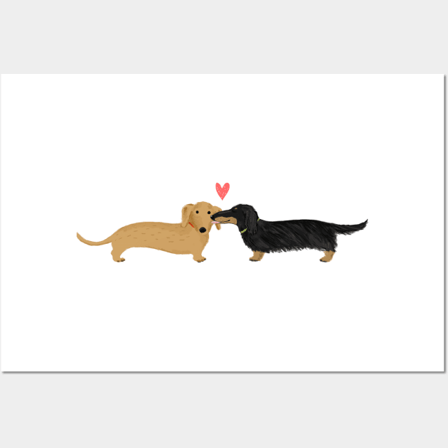 Dachshunds Love | Cute Wiener Dogs with Heart Wall Art by Coffee Squirrel